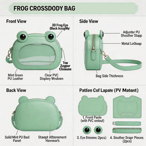 Sac à dos Ita personnalisé en PU en forme de grenouille avec fenêtre transparente pour affichage de badges, design mignon de dessin animé, unisexe, pour usage quotidien et Comic Con - Product Image 4