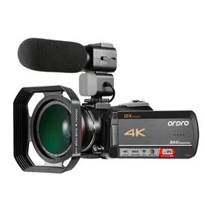 Câmera de vídeo 4k hd 100x, câmera digital com zoom óptico de 12x, padrão e microfone, filmadora