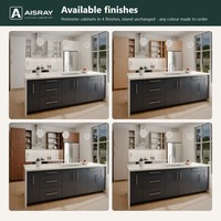 Cuisine moderne avec portes en stratifié, aménagement en îlot, livraison en kit, unités modulaires et rangements extractibles