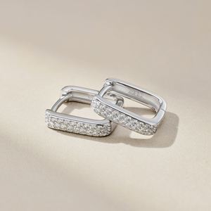 Dylam Classic Fashion Design S925 <b>Silver</b> Rhodium Plated Hypoallergenic Diamond 5A Zirconia Sparkle Rectangle <b>Hoop</b> Earrings - Product Image 4