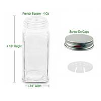 Récipients à épices carrés vides pots à épices en verre de 4oz, bouteilles avec couvercles Shaker et métal hermétique