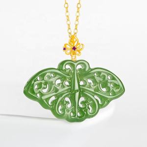 Pendentif papillon en jaspe néphrite naturel, or 18 carats, bijoux pour femmes, cadeau avec certificat d'évaluation D423 - Product Image 2