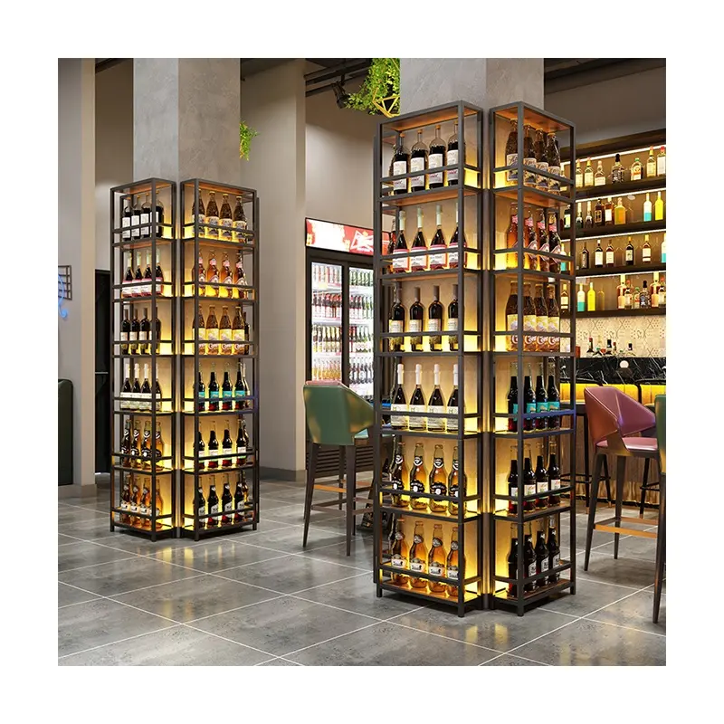 Cremalheira do vinho cremalheira do vinho de exibição contra a parede pilar decoração bar rack de adega em estilo industrial luz de fundo do armário do vinho