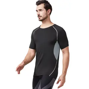 New arrival summer custom men t shirt elastic compression gym shirt plain black contrast running training quick dry men t shirts