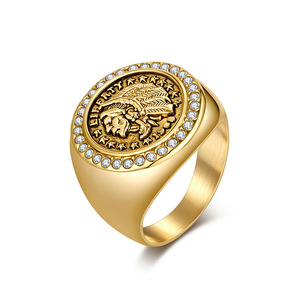 แหวนเหรียญสีทองสำหรับผู้ชาย ประดับเพชรแบบฝังเรียง ดีไซน์เรขาคณิต เหมาะสำหรับเป็นของขวัญเครื่องประดับ - Product Image 3