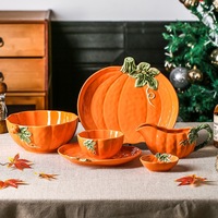 Ensemble de vaisselle en céramique en forme de citrouille, nouveau style moderne et minimaliste, compatible micro-ondes, bols, assiettes et plats de cuisson
