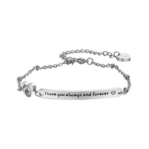 Bracciale in acciaio inox personalizzato inciso con catena regolabile oro rosa zircone pietra argento placcato gioielli per <span class=keywords><strong>coppia</strong></span> - Product Image 1