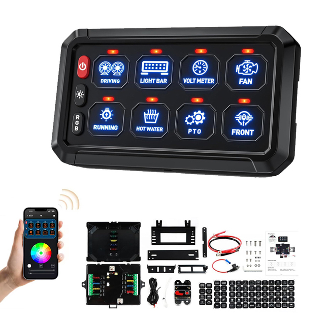 Greenshuo Boat Truck Car Accessories 12v 8 Gang Rgb Led Indicator Switch Panel with APP Control