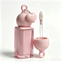 Tube de brillant à lèvres en plastique rose carré avec bouchon à boucle, conteneur vide pour brillant à lèvres, emballage cosmétique personnalisé