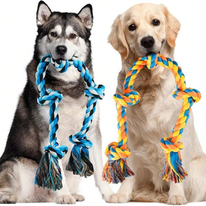 Mainan Tali Kunyah Anjing Five Knots, Mainan Tali Katun Kokoh untuk Pengunyah Agresif, Mainan Tarik Tali Interaktif untuk Anjing Pembersih Gigi - Product Image 1