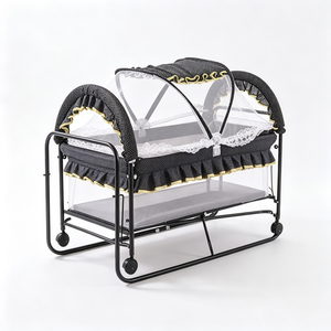 Custom Pet rocking cradle bed, Dog swing crib with mosquito net, <b>Cat</b> hanging rocking bed on wheels - Product Image 3