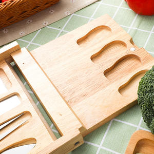 热卖4件不锈钢厨房奶酪刀套装披萨黄油刀工具带橡胶木板 - Product Image 5