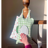 Pochette à couches de voyage en coton avec logo personnalisé, motif écossais vert, fermeture éclair, poignée souple, organiseur de maquillage