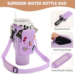 Funda de Neopreno para Botella de Agua Stanley Cup de 40 oz, Bolsa Portabotellas, Bolsillo de Silicona para Teléfono, Bolsa Deportiva - Product Image 3