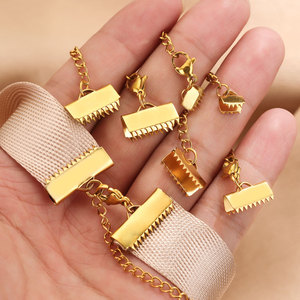 Ribbon Cord End Clasp | 18K PVD Stainless Steel Clamp with <b>Chain</b> <b>Extender</b> for DIY Bracelet Necklace Making Accessories - Product Image 4