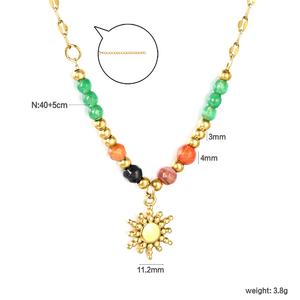 Novedades: Collar con colgante de sol de cuentas de acero inoxidable y piedras naturales coloridas, y delicado collar con cruz chapado en oro de 18K - Product Image 4