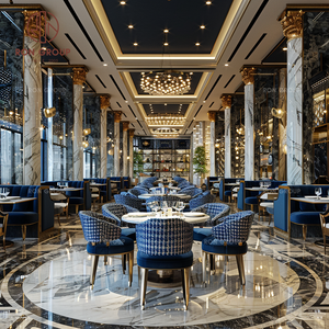 Set di Mobili di Lusso Moderni per <span class=keywords><strong>Ristorante</strong></span>: Divano in Velluto Blu con Bottoni, Poltrone con Finiture Dorate, Tavolo in Marmo per Sala da Pranzo e Soggiorno - Product Image 5