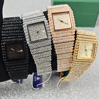 Bracelet élégant en cristal carré, montre à quartz pour femme, montre femme, reloj para mujer, montre-bracelet de luxe en acier inoxydable doré pour femme