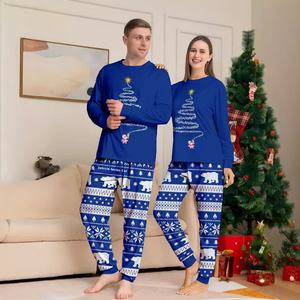 Ensemble de pyjamas imprimés de noël bleu tissu tricoté <span class=keywords><strong>famille</strong></span> correspondant tenues pour maman moi enfants taille élastique y compris papa chien - Product Image 2