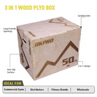 Boîte de saut pliométrique 3-en-1 en bois antidérapant OKPRO avec logo personnalisé pour la musculation et l'entraînement en salle de sport