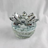 Revêtement argenté Diamant plat En Verre Cristal bijoux boîte à bijoux avec lotus couvercle MH-QT0466