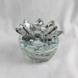 Серебряное покрытие алмаза стеклянная тарелка с украшением в виде кристаллов Ювелирные изделия шкатулка для украшений с лотоса крышкой MH-QT0466 - Product Image 5