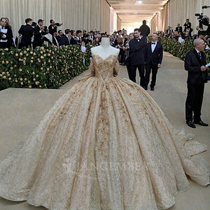 Vàng sáng bóng quinceanera bóng áo choàng ren đính và sequins Corset-phong cách Mexico ăn mặc cho ngọt ngào 16 draped bên phong cách lsmc58 - Product Image 3