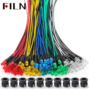 FILN 5mm led with light, Red Green Blue Yellow White 12v indicator lamp with 20cm wire