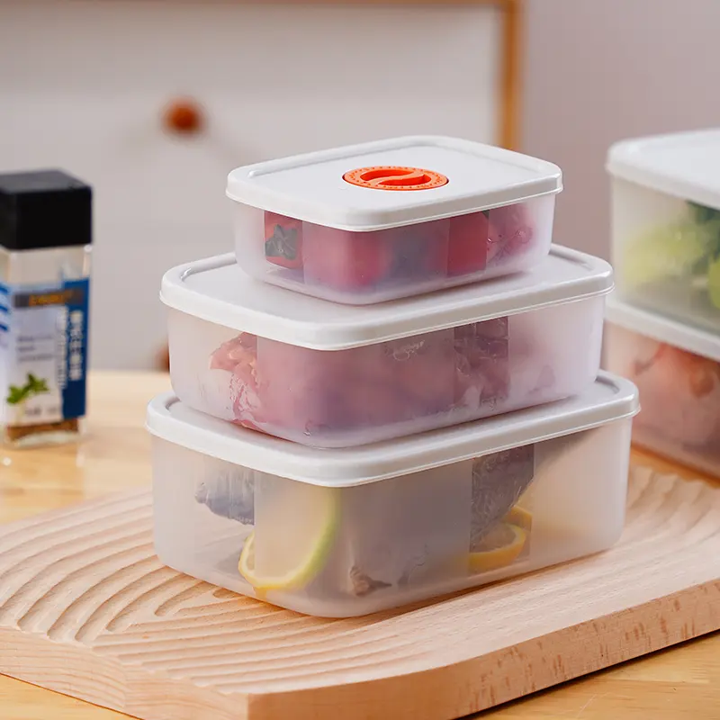 3パック長方形Bpaフリー食品グレードPpプラスチック気密キッチン冷蔵庫オーガナイザー食品貯蔵容器ハンドル蓋付きボックス