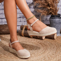 Sandalias de cuña con correa al tobillo para mujer, de ante, con punta cerrada, estilo slingback, plataforma, zapatos casuales de verano para mujer, compatibles con OEM ODM