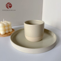 Japanese Style Tableware Reactive Blue Kiln Glazed Restaurant Crockery Set Flat Ceramic Dinner Plates and Cups Set