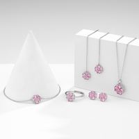 Ensemble de bijoux fins en argent sterling 925 avec pendentif trèfle à quatre feuilles en zircon rose, collier, bracelet et boucles d'oreilles
