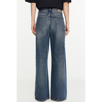 Pantalon en denim décontracté taille moyenne pour femmes Pantalon moustache à la mode solide Jeans amples délavés singe Vintage