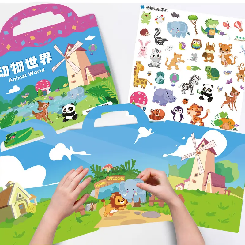 Livro de adesivos educacionais reutilizáveis para crianças, jogo de quebra-cabeças personalizado à prova d'água para crianças, livro de adesivos de gelatina