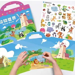 Buku stiker pembelajaran edukasi anak-anak dapat dipakai ulang kustom tahan air permainan teka-teki aktivitas hadiah untuk anak-anak stiker jeli buku