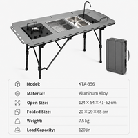 Table de camping modulaire IGT avec robinet et évier, finition en alliage d'aluminium anodisé, hauteur réglable, station de cuisine extérieure pour 4 personnes