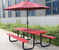 Table de pique-nique en acier enduit de thermoplastique commerciale publique extérieure Restaurant extérieur Jardin Patio Table à manger en métal banc