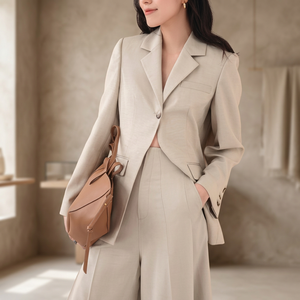 Blazer tissé EMMANUELTAYLOR SAMPLE, col en V, manches longues, simple boutonnage, broderie à la main, pour l'hiver, le bureau, les occasions décontractées ou professionnelles - Product Image 3