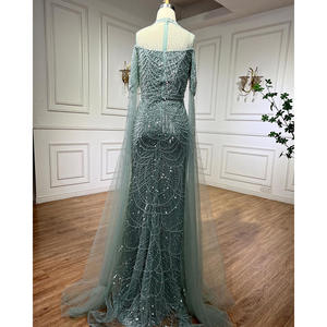 Nuevos Vestidos de Noche de cuello alto Mujer Lentejuelas Capilla Tren Vestidos de fiesta de graduación Manga larga - Product Image 6