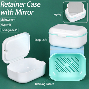 SUNSHING Estuche 3 en 1 para Limpiar Dentaduras Postizas con Espejo, Cesta Coladora y Tapa Hermética, para Retenedores Dentales y Prótesis, OEM - Product Image 1