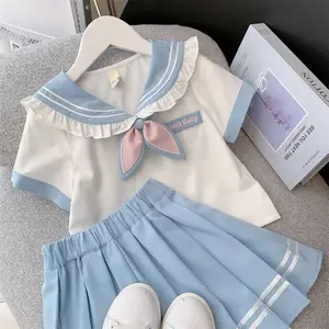YUNNES小学生女の子服キッズセーラーカラーブラウス & シャツと女の子のためのプリーツスカートセット
