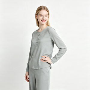 Custom Round Neck Modal Winter Long Sleeve Cotton <b>Pyjamas</b> PJ Sets Women Bamboo Pajamas Loungewear Women Set - Product Image 2