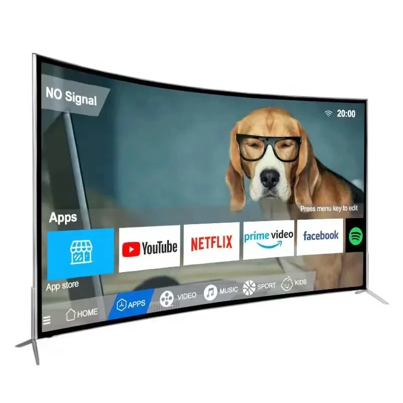 2023 Novo estilo Android televisão TV associação Slim casa curvo 50 55 60 65 70 75 85 95 100 polegadas LED LCD HDTV prata/cinza