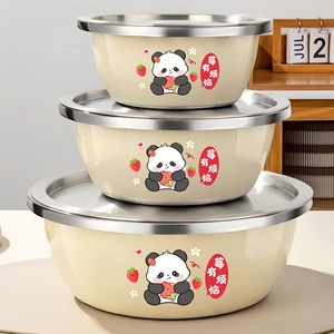 Recipiente de cocina de acero inoxidable Xinrong con tapa, tazón redondo multifuncional para mezclar masa, lavar verduras y sopas - Product Image 1