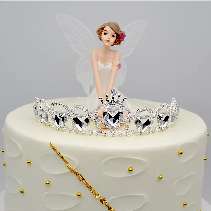 Birthday Crown Cake Topper Heart Shaped Rhinestone Princess Bride Hair Headdress Accessories Wedding Decoration
