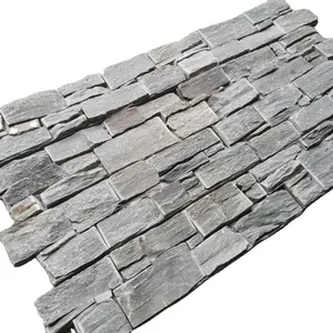 Revêtement extérieur de carreaux de mur arrière en ciment maillé en pierre naturelle grise