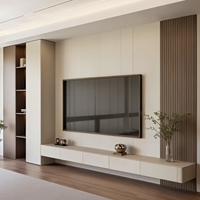 Mueble de TV Moderno de Madera con Diseño de Chimenea con Luz LED, Elevador de Pared para Sala de Estar y Uso en Hoteles