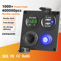 Panel Pengisi Daya Mobil Multifungsi 12/24V Meteran Tegangan DC Digital Port Pengisian USB Ganda Stopkontak Pemantik Rokok Sakelar Toggle