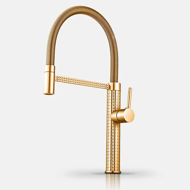 New Luxury Pull-down Rotatable Spring Kitchen Faucet Copper Gold Kitchen Sink Faucet