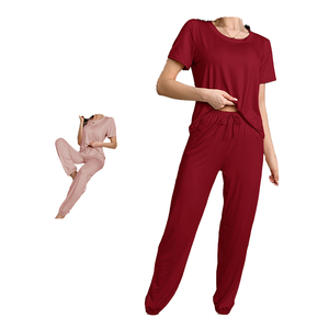 Conjunto de Pijamas de Satén para Mujer, Nuevo, Transpirable, Cintura Elástica, Camiseta Informal + Pantalones de Color Sólido para Verano, Otoño y Primavera - Product Image 4